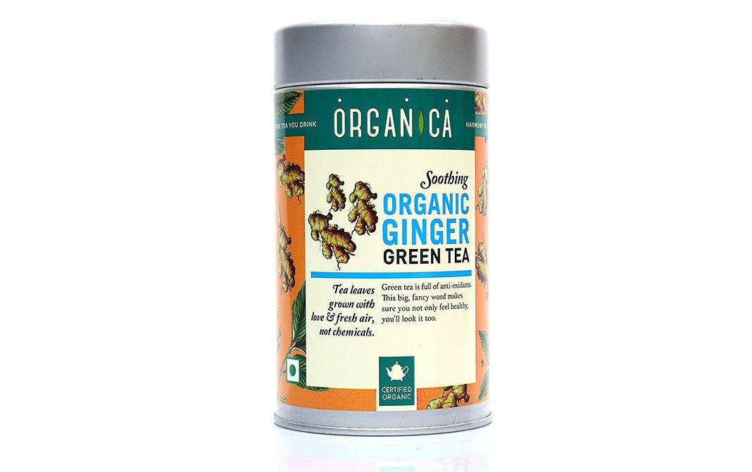 Organica Soothing Organic Ginger Green Tea   Container  100 grams